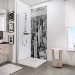 Lot De 2 Panneaux Muraux 90 X 210 Cm + 3 Profilés, Revêtement Pour Douche Et Salle De Bains, DécoDesign PHOTO, Schulte, Manhattan (blanc/noir) + Panneau Blanc