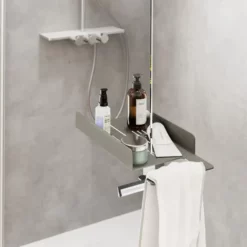 SCHULTE Etagère De Douche Sans Percer, Tablette De Douche Avec Porte Serviette Avec Rebord, 38 X 11,9 X 21 Cm, Argentée