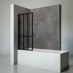 Pare-baignoire Rabattable Pivotant 75 X 140 Cm, Verre 4 Mm Anticalcaire, Décor Verrière Atelier Industrielle, Paroi De Baignoire 1 Volet, Tablette Et Porte-serviettes, Schulte