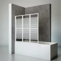 Pare-baignoire Rabattable, Sans Percer, écran De Baignoire Pivotant à Coller, Paroi De Baignoire Schulte, Verre 3 Mm, Décor Sérigraphié Rayures Horizontales, Profilé Blanc, 3 Volets 127 X 120 Cm